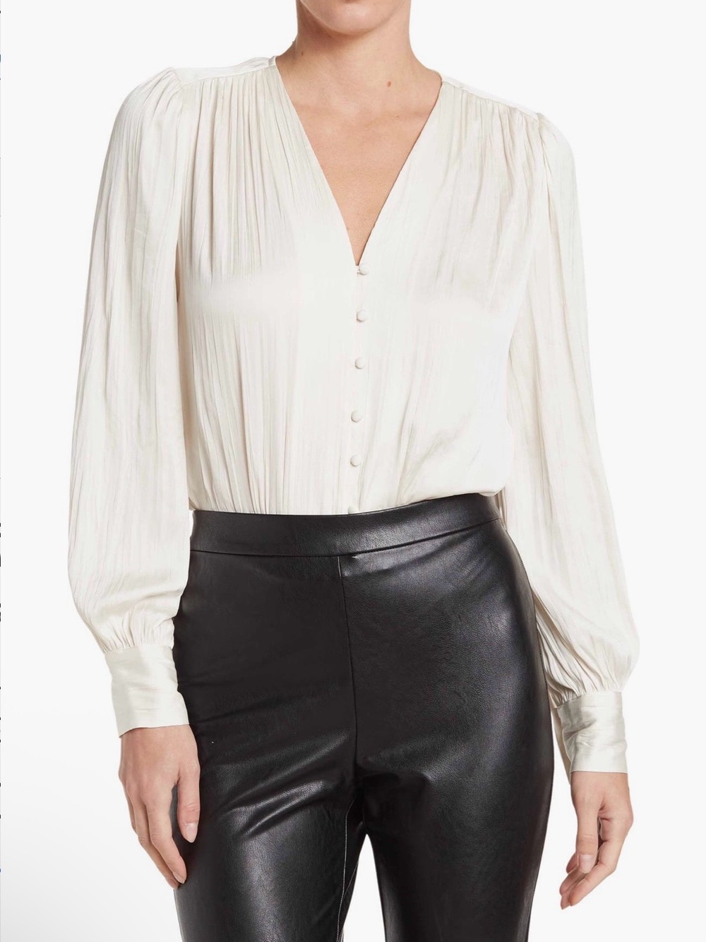 BCBGMaxAzria Cream Button-Front V-Neck Bodysuit